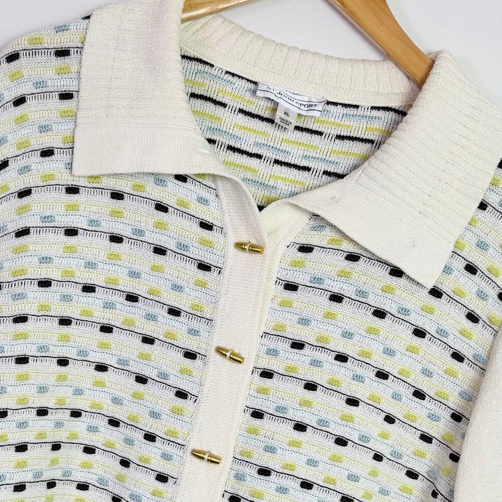 Vintage St John Sport Gold Toggle Santana Knit Cream Cardigan Womens XL  Sweater